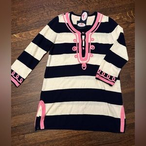 Monelle Women’s Cashmere Tunic - navy / pink stripe